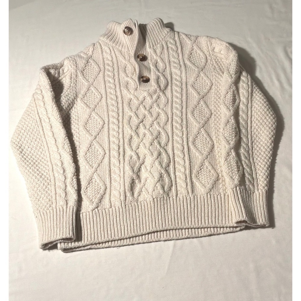 Gap Kids Ivory Cable Knit Sherpa Lined Mock Neck Sweater Boys Size M 8-9 New